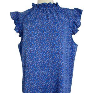 W5 Blouse Top Womens Size XL Blue Floral Mock Neck Pullover Sleeveless Polyester